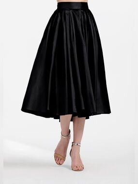 Frances Valentine Black Soft Taffeta Midi Skirt
